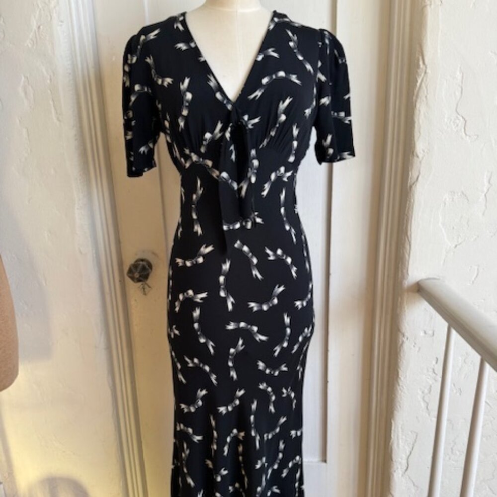 Vintage Betsey Johnson 90'S Does 40's Bias Cut Ribbon Bow Maxi Dress Large